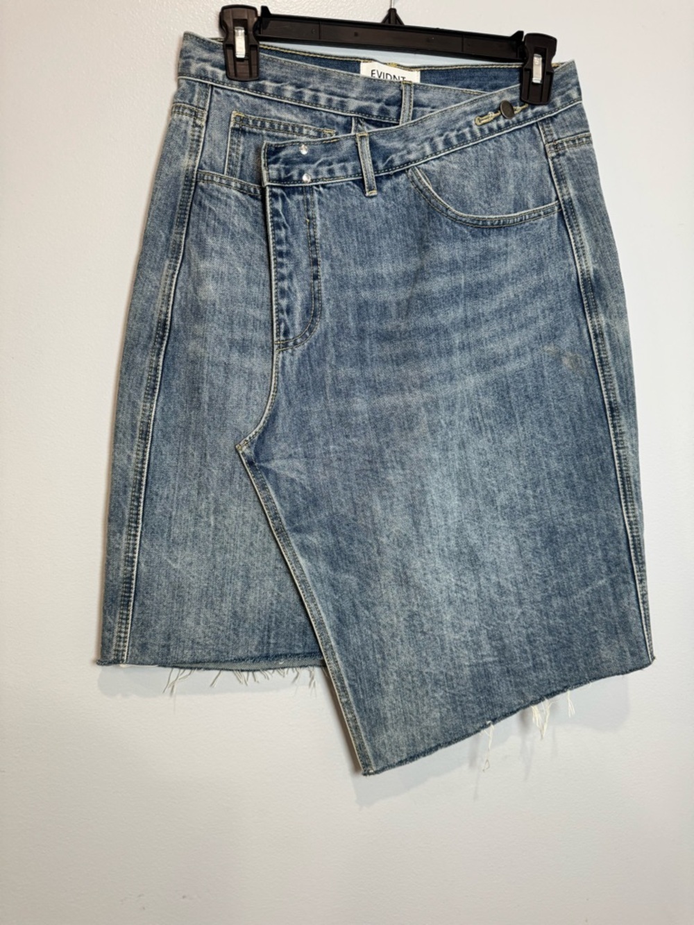 EVIDNT LOS ANGELES Women's blue Denim Asymmetric Wrap Skirt Sz 26 - Picture 4 of 13